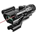 Qande 4X32 Tactical Rifle Scope with Red Laser Sight Red Illuminated Reticle Prism Optics Scope with 7 Brightness Levels Upgraded Buttons and Glass Etched Reticle Hunting Scopes for 20 mm Rail Mount