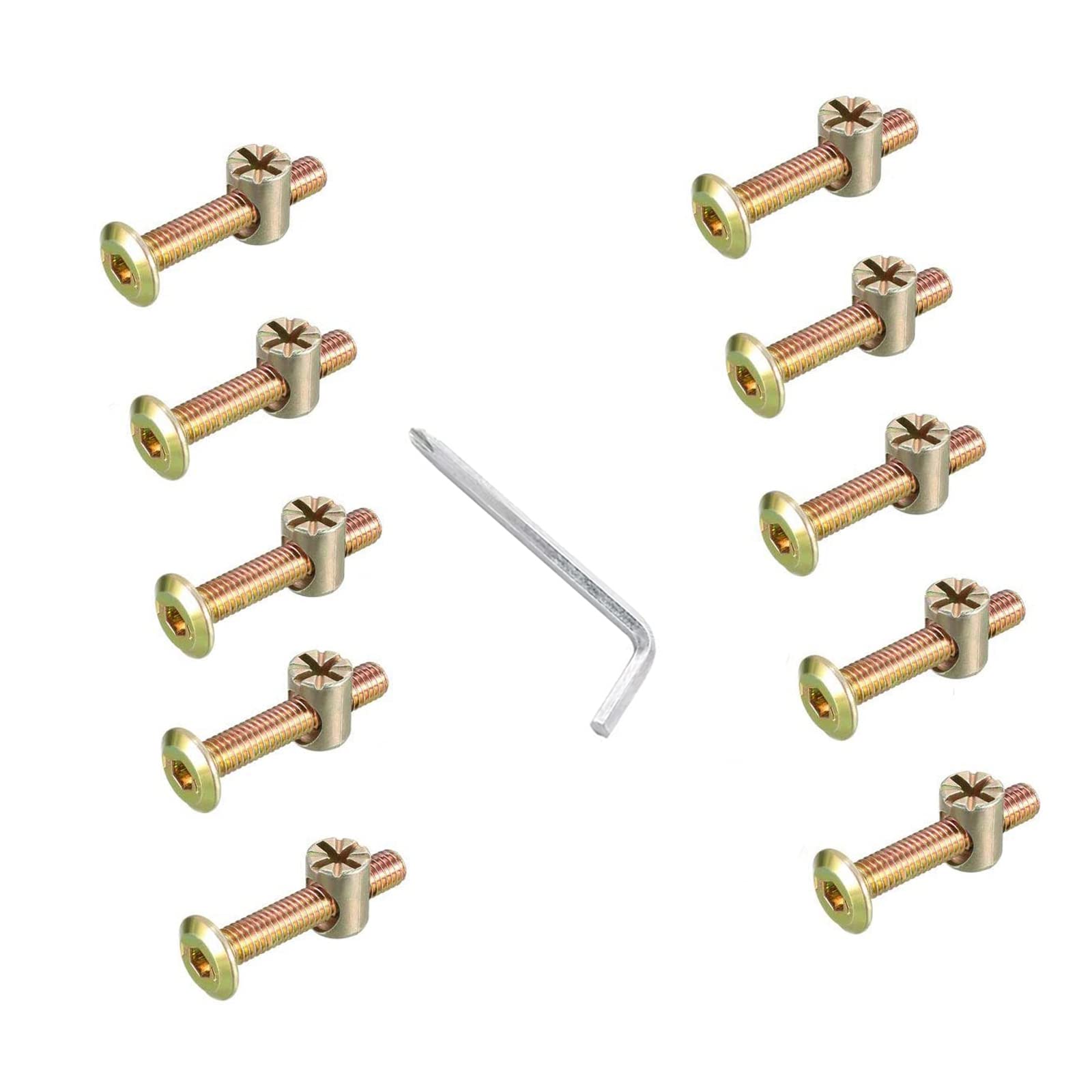 10 PCS M6 *40mm Furniture Bolt Nut Set Zinc Plated Hex Socket Screw With L Type Wrench for Furniture Cots Beds Crib and Chairs (M6*40mm) — image 1