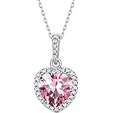 Bestyle Sparkling 925 Sterling Silver Birthstone Necklaces for Women, Created Heart/Round/Teardrop/Square Crystal Solitaire Pendant Diamond Necklace, Great Birthday/Anniversary/Wedding Gifts