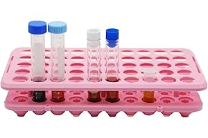 LSVERDE 1 Pcs Plastic Test Tube Rack Holder for 5ml/10ml/15ml Centrifuge Tubes, Detachable,Silicone Pad Tubes 50 Holes with Hole Diameter 18 mm (Pink）