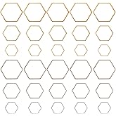 60Pcs Hexagon Linking Rings Connectors Open Bezel Charms Frame Connector Metal Hollow Pendants 3 Sizes Earring Beading Hoop Dangle Link Charms for Resin Necklace Jewelry Making