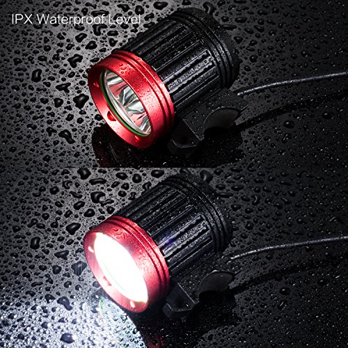 S SUNINESS Bike Lamp Set, Super Bright 5000 Lumens 4 Modes Rechargeable Waterproof Durable Bicycle Front LED Light and Free Taillight with Battery Pack for Road Cycling Safety Flashlight(Red-3LED) - Thumbnail 2
