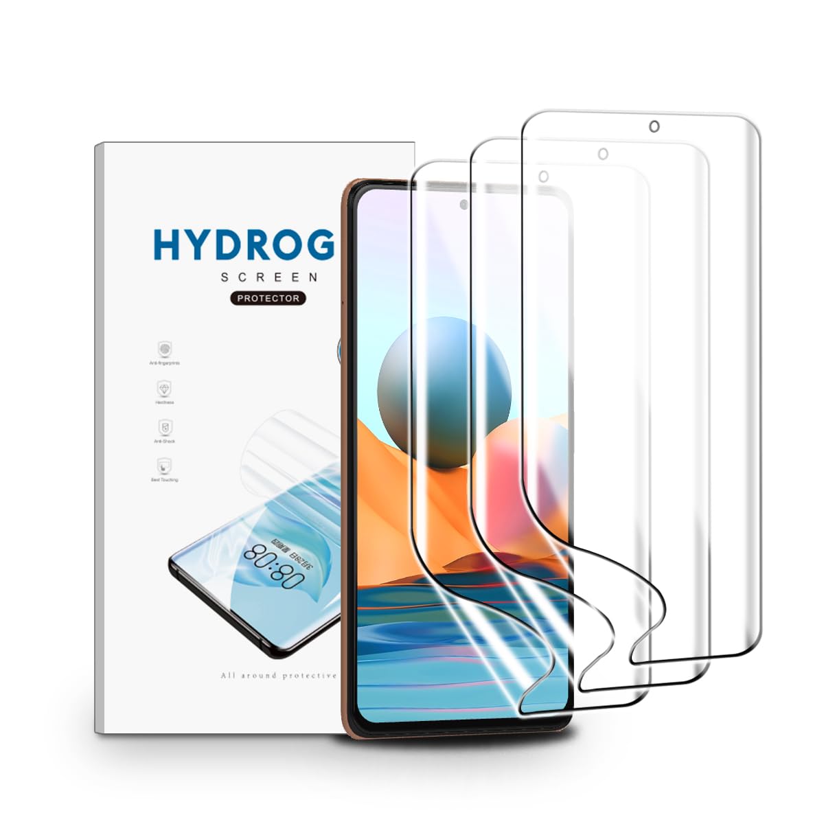 nvskvd Screen Protector for Xiaomi Redmi Note 10 Pro, 3 Pack TPU Hydrogel Film HD Clear Flexible, Support Fingerprint Unlock, High Sensitivity, Self-Healing (Not Glass)