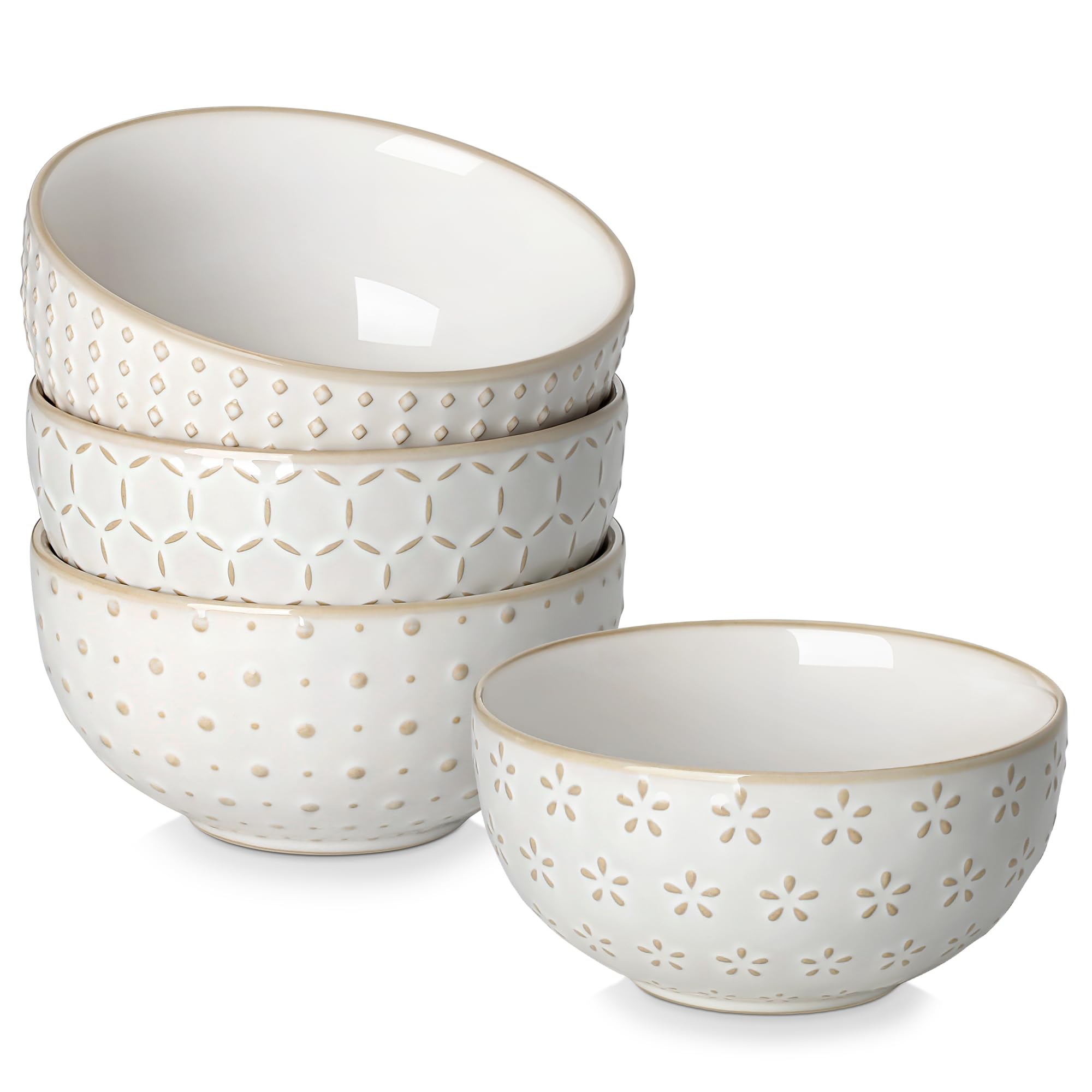 Photo 1 of MALACASA Small Bowls, 14 Ounce Ice Cream Bowl, Stoneware Dessert Bowls Set of 4 with Embossment for Snack, Chip, Fruits, Side Dishes - 4.5 Inch, Arctic White Series LYDIA