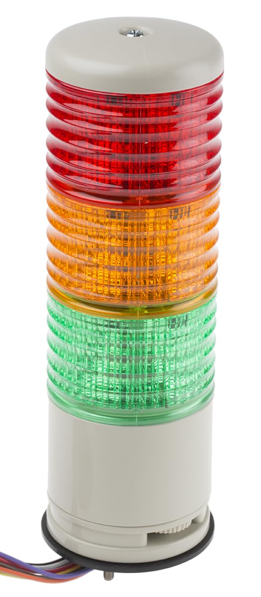 Schneider Electric - Harmony XVC6 Monolithic Precabled Tower Light, Plastic, Ø60, Steady Or Flashing, Buzzer, 24V AC/DC, Base Mounting, IP54, XVC6B35SK, Red Orange Green