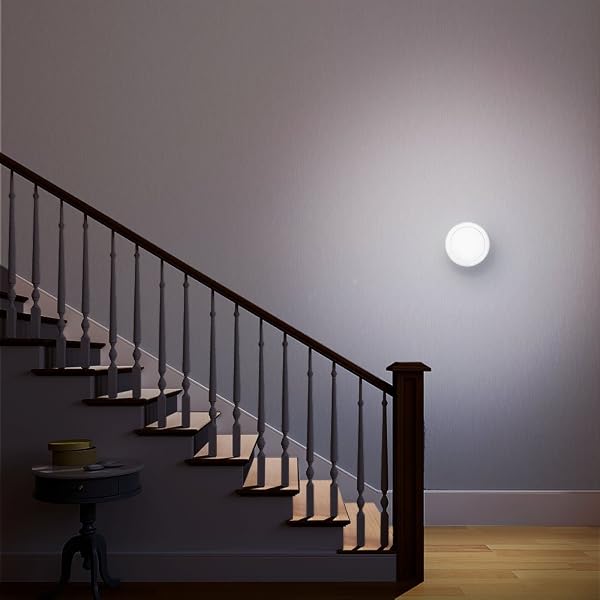 GOOD EARTH LIGHTING RECHARGEABLE LITHIUM ION BATTERY LED MOTION-ACTIVATED 7-INCH ROUND CLOSET LIGHT – WHITE – 25W INCANDESCENT EQUIVALENT – 4000K – MOTION SENSING UP TO 15 FT