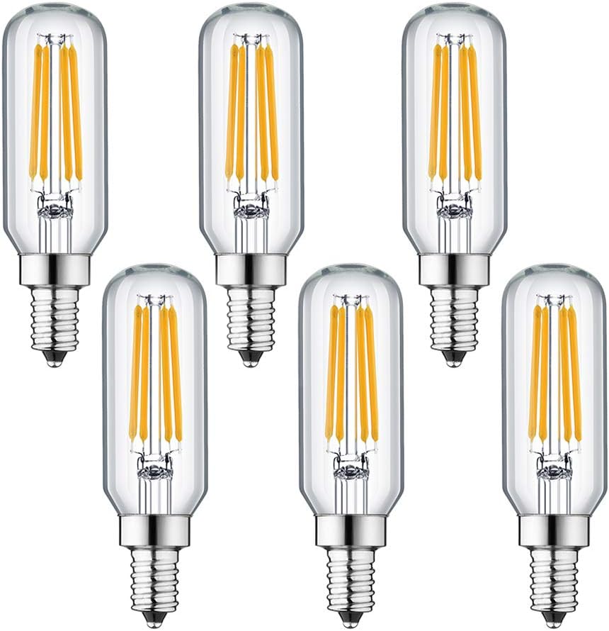 RAYHOO Dimmable T6 LED Candelabra Light Bulbs 4W 110V E12 Edison Lamps 400LM, 40W Incandescent Replacement, 2700K Warm White (6PACK-4W)
