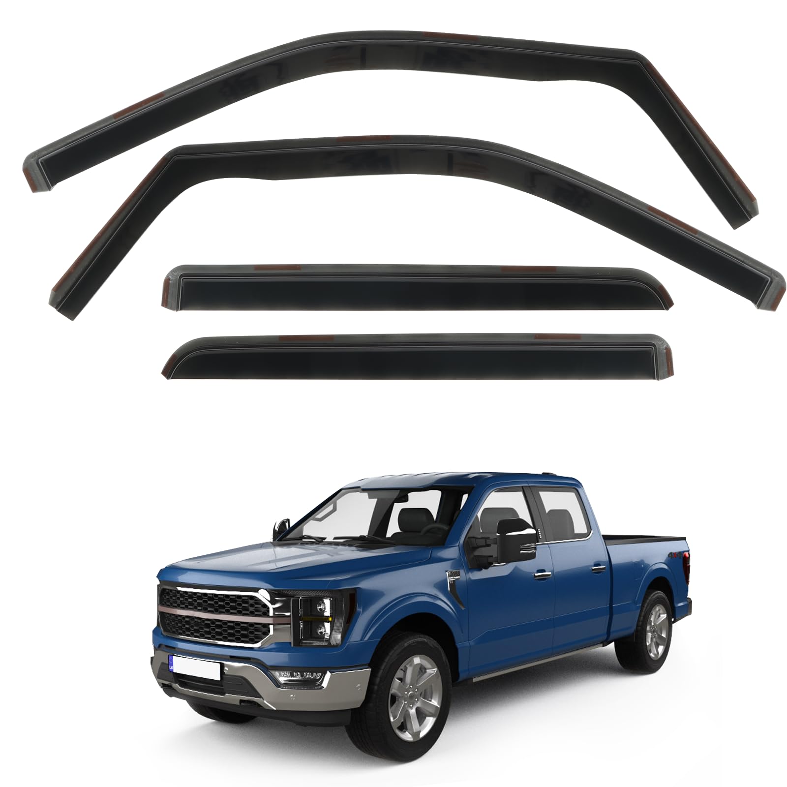 View 1 of 4 PCS in-Channel Rain Guards Fit for 2021 2022 2023 2024 2025 Ford F150 SuperCrew, Side Window Wind Deflectors for 23-25 F-250 F-350 F-450 F-550 Crew Cab, Vent Window Visors Shade Shield