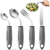 4-Piece Adaptive Utensils Set for Parkinson’s & Hand Tremors – 42° Angled, 2.5 oz Weighted Silverware – Easy-Grip Utensils fo