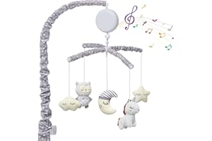 THINKMAX Baby Crib Mobile, Nursery Mobile for Crib with Music Motor Spinner, Musical Crib Toys for Infants 0-6 Months Girls and Boys, Crib Mount Mobiles with 36 lullabies, Gray