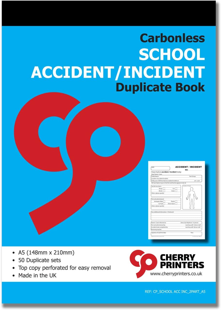 Carbonless NCR School Accident/Incident Duplicate Book A5 50 Sets