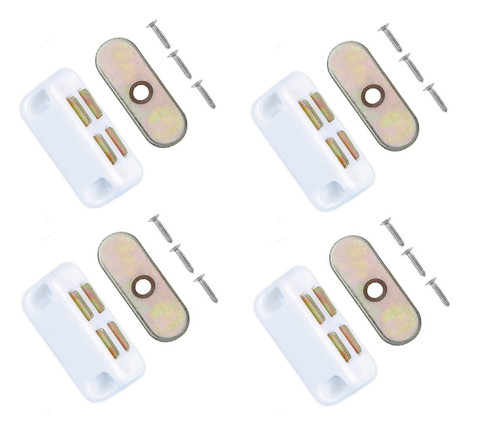 TERF® White Magnetic Door Catch Closer 40mm With Fixing Screw for Cabinet Kitchen Bathroom Cupboards Closet Wardrobes Drawer Catch - Pack of 4