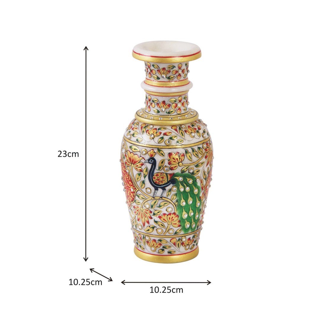 Flower Vase Carved In Marble With Beautiful Peacock With Lng