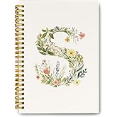 IORAFOUDUO Spring Floral Initial Letter S Journal Notebook, Cute Personalized Journaling Notebooks, Monogrammed Gifts for Women Girls School Office, Botanical Hardcover Spiral Lined Notebook 5.5 x 8.3