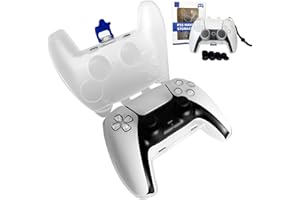 HLRAO White Protective Case for PS5/SLIM/Pro Game Controller,Carrying Travel Case for PlayStation 5 DualSense Wireless Remote, Shock-Proof, Dust-Resistant, Anti-Scratch with 8 Thumb Grips