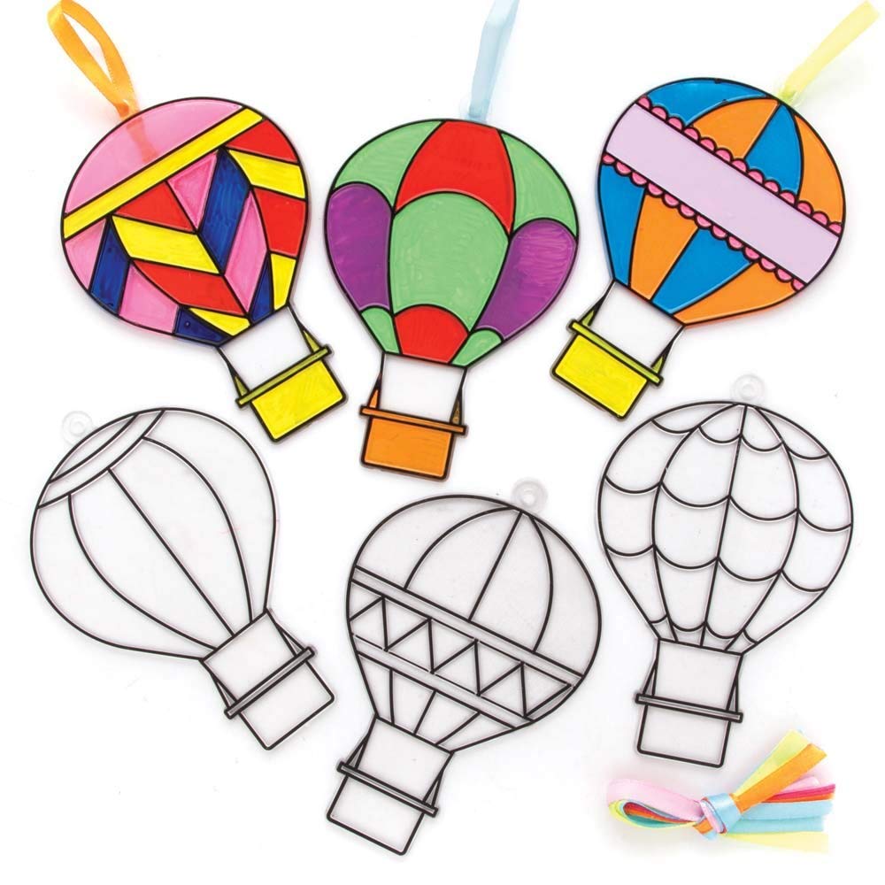 Baker Ross FE360 Hot Air Balloon Suncatcher Craft - Pack of 10, Stained Glass Effect for Kids to Decorate and Display for Arts and Craft Activities