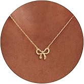 HANLI Gold Necklace for Women - Bow Necklace 14K Gold Plated Dainty Cubic Zirconia Bow Necklace Small Bow Necklace Trendy Necklaces for Women Minimalist Jewelry