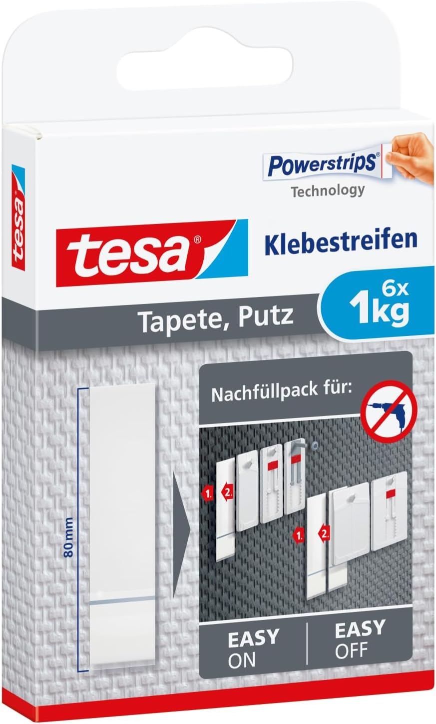 tesa Removable Adhesive Strips for Picture Hanging on Wallpaper 1 kg per strip