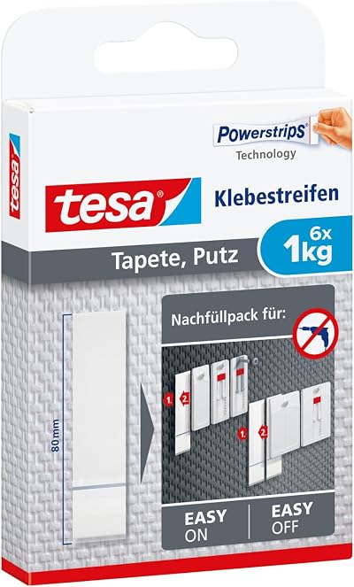 tesa Removable Adhesive Strips for Picture Hanging on Wallpaper 1 kg per strip