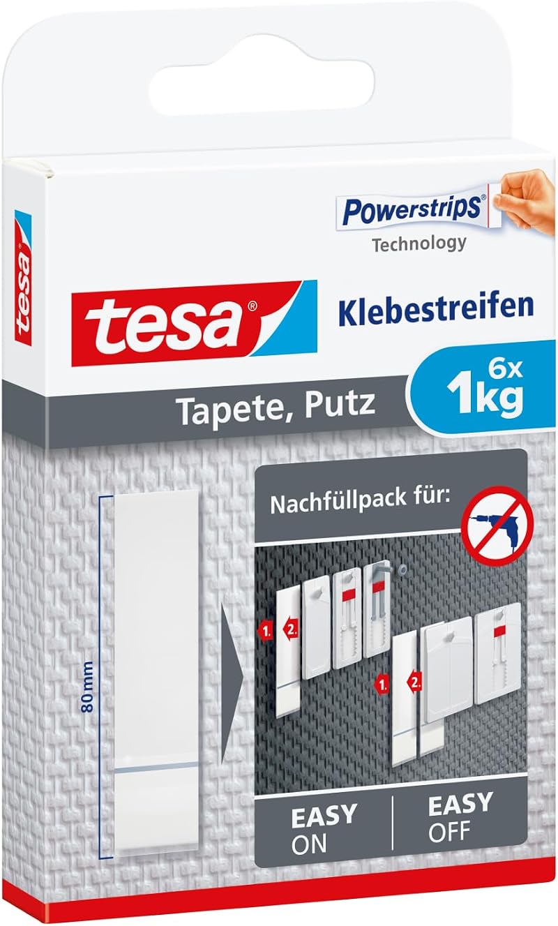 tesa Removable Adhesive Strips for Picture Hanging on Wallpaper 1 kg per strip