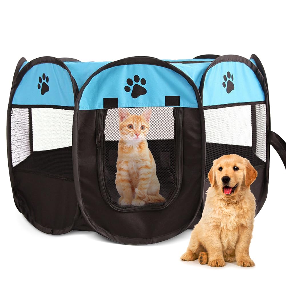 EUBSWA Foldable Playpen for Pets, 74 x 74 x 43 cm, Waterproof Cat Enclosure, Ideal for Dogs Cats Small Animals Indoor Outdoor (Blue) — image 1