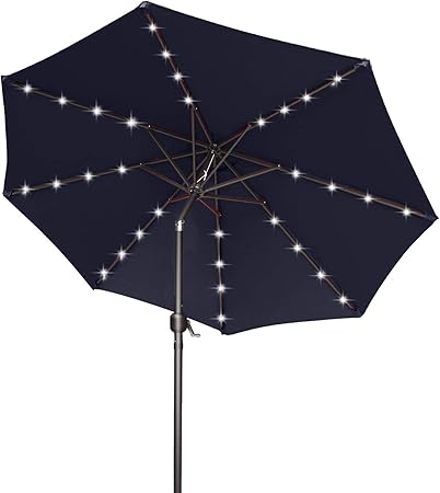 Amazon Com 9ft Patio Umbrella Ourdoor Solar Umbrella Led Umbrellas With 32led Lights Tilt And Crank Table Umbrellas For Garden Deck Backyard And Pool 12 Colors Navy Blue Garden Outdoor