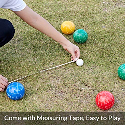 ApudArmis Bocce Balls Set, Outdoor Family Bocce Game for Backyard/Lawn/Beach - Set of 8 Poly-Resin Balls & 1 Pallino & Nylon Carrying Case & Measuring Rope (90mm)