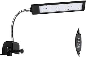 GOEHIAUL Aquarium Light for Fish Tank Clip on LED Fish Tank Light for 5 Gallon, Aquarium Light for Plants with Timer and Dimmer, White Blue Red LEDs 7W