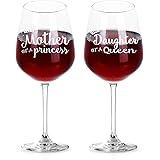 Funny Mom Daughter Wine Glass, Mother of a Princess＆Daughter of a Queen Wine Glass Set of 2, Mother’s Day Birthday Thanksgivi
