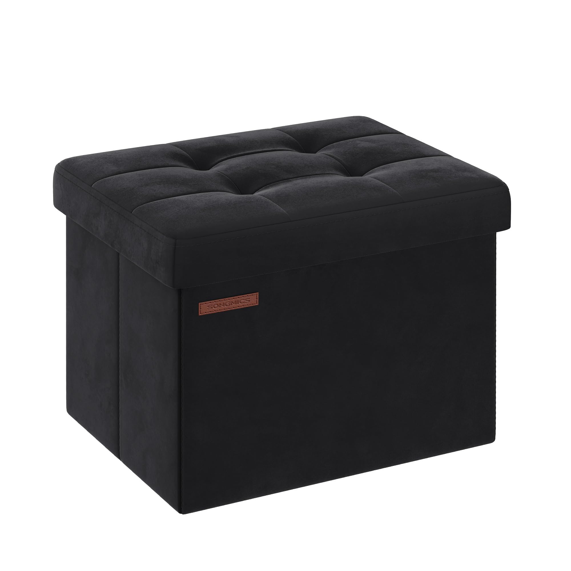 SONGMICS Storage Ottoman, Foldable Small Ottoman Foot Rest, 31 x 41 cm Foot Stool, Ottoman with Storage, Load up to 130 kg, for Living Room, Bedroom, Dorm, Ink Black LSF200B51