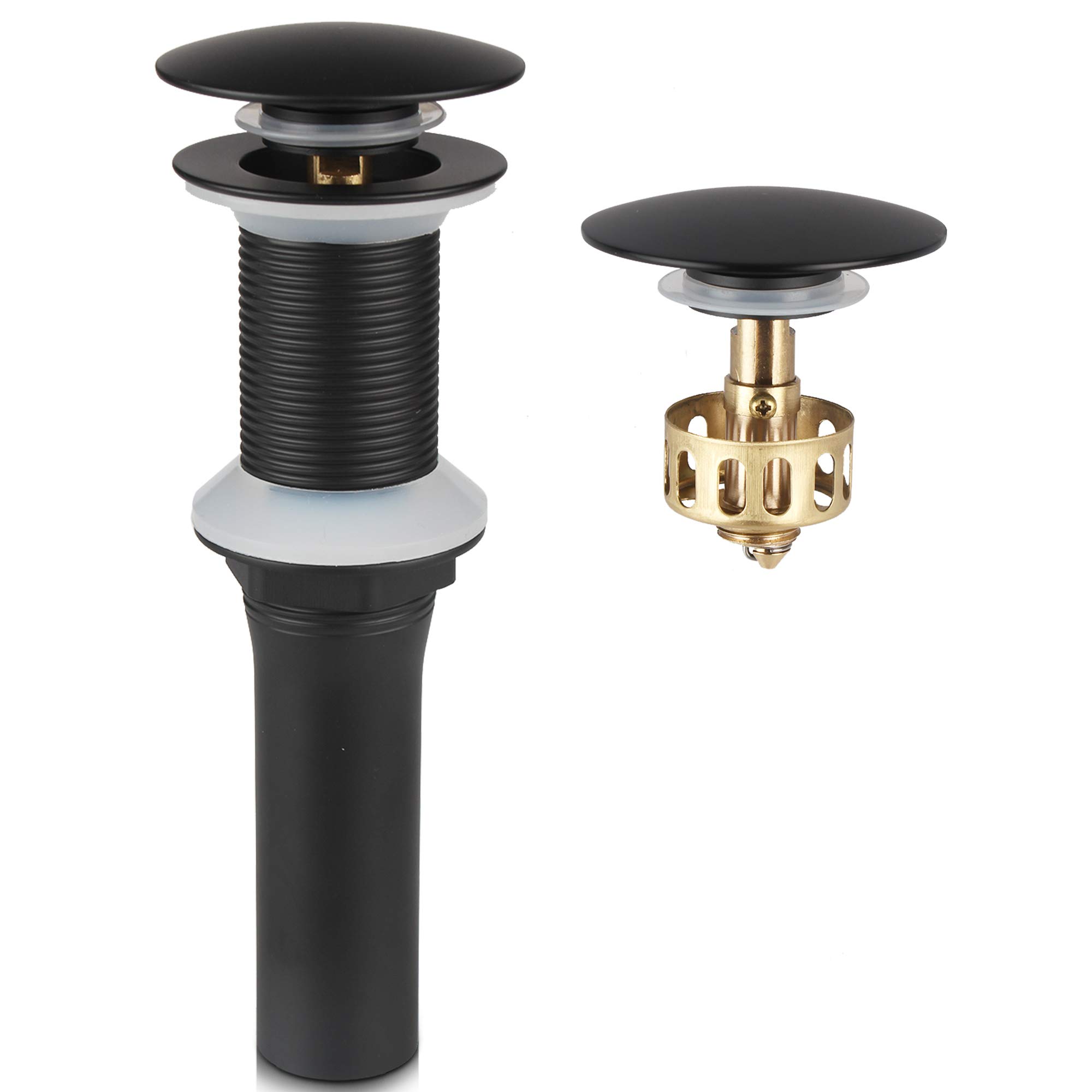 Bathroom Lavatory Vanity Detachable Basket Vessel Sink Drain, Pop Up Drain Stopper Without Overflow, Black