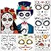 10 Packs Day of the Death Halloween Temporary Face Tattoos, Families Sugar Skull Black Skeleton Web Full Face Mask Tattoos for Party Favor Supplies