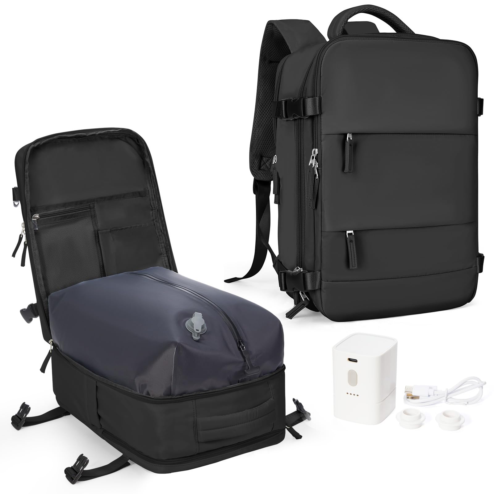 Photo 1 of ***ONLY 1 BACKPACK IN BOX***coowoz Vacuum Backpack Travel with Pump,Travel Backpack with Vacuum System For Women Men,Carry On Backpack,Hiking Backpack Waterproof Outdoor Sports Rucksack Casual Daypack,30L(Vacuum pump),Black***ONLY 1 BACKPACK IN BOX***
