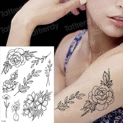 Handaxian 5pcs Temporaire Tatouage Fleur Noire Tattoo Sleeve