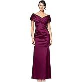Betsy & Adam Women's Floor-Length, Off-The-Shoulder, Taffeta Gown, Wine, 10
