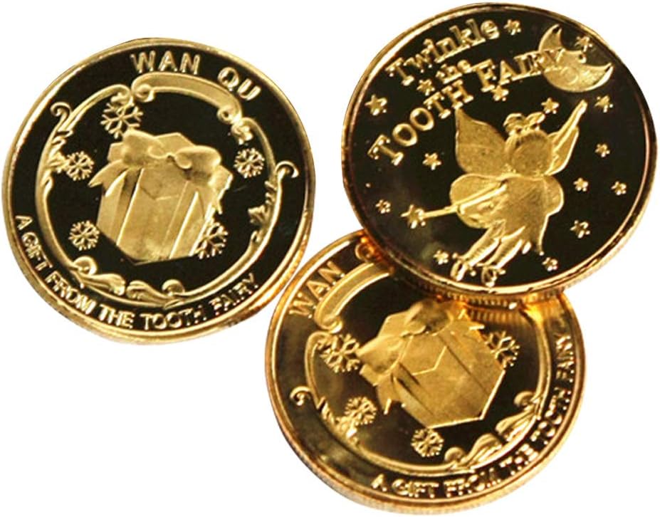 Exttlliy Zinc Alloy Novelty Tooth Fairy Gold Coin Baby Toy Reward Golden Coins Special Fairy Money (3 Pack)