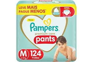 Fralda Pampers Premium Care Pants Tamanho M, Fácil de Vestir, 124 Unidades