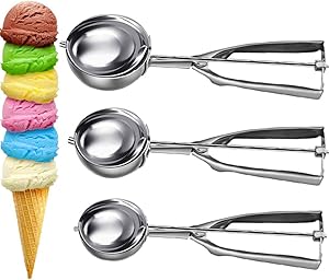 URWOOW 3 Pack Stainless steel Ice Cream Scoop Set with Trigger Cookie Dough and Water Melon Scoops Cup Cake Muffin Scoopers Small Medium Large Size included