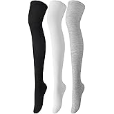 Trifabricy Thigh High Socks for Women, Warm Over Knee High Socks, Extra Long Striped High Boot Stockings for Daily Wear