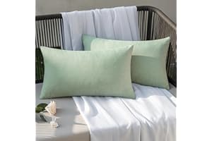 EMEMA Outdoor Throw Pillow Covers Decorative Farmhouse Rectangle Pillowcases Waterproof Cushion Covers Cases for Patio Couch Garden Sofa Home Living Room Set of 2 12x20 Inch Sage Green