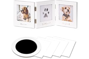 DeerZone Paw Print Ornament Kit Frame,Pet Picture Keepsake Frame, Dog Paw Print Kit, Inkless Paw Print Stamp Pad for Dogs Cats,Pet Lover Gifts(White/Glod)