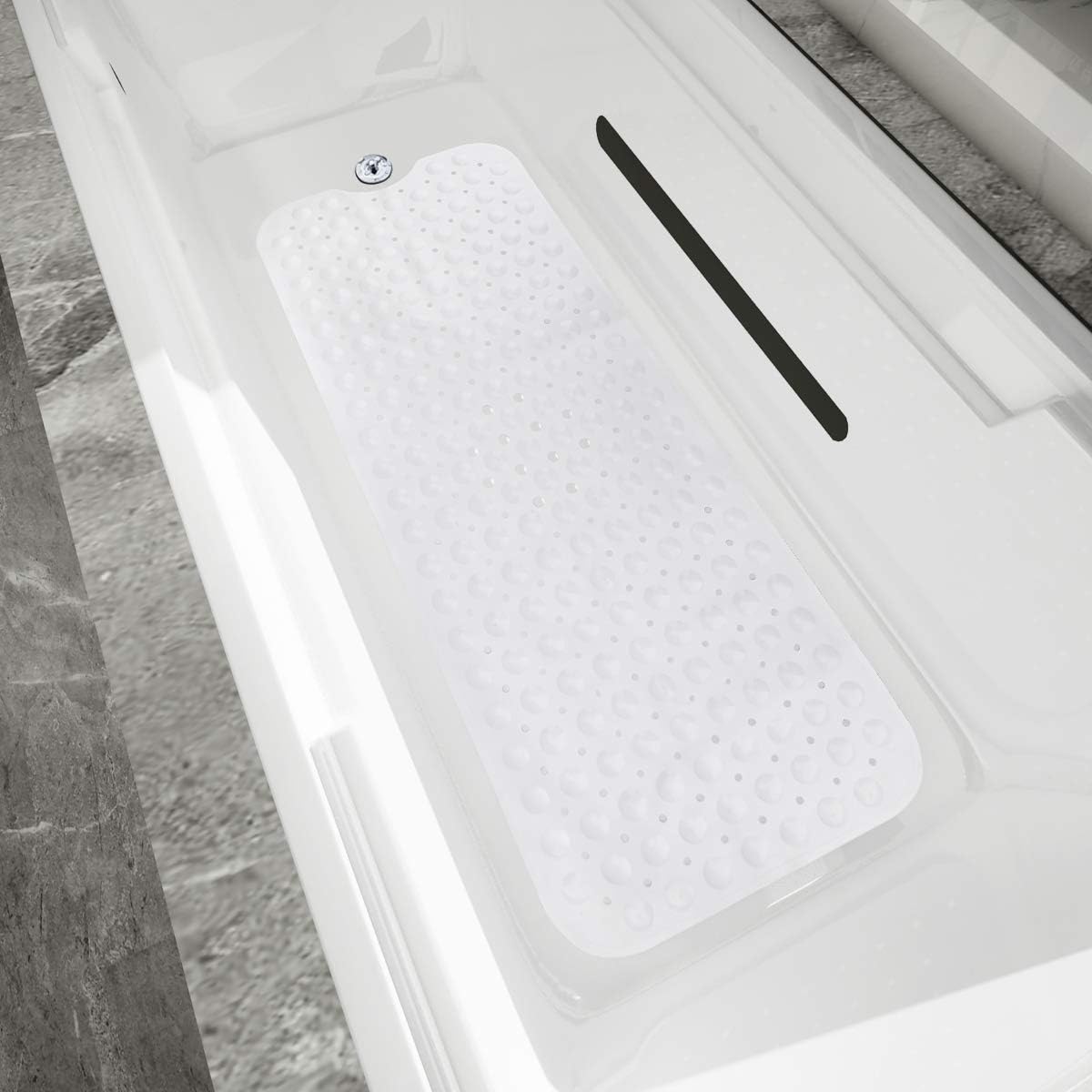Yimobra Original Bath Tub Shower Mat Extra Long 16 x 40 Inches, Non-Slip with Drain Holes, Suction Cups, Machine Washable, Phthalate Free, Latex Free, BPA Free, Bathroom Mats, White: Home & Kitchen