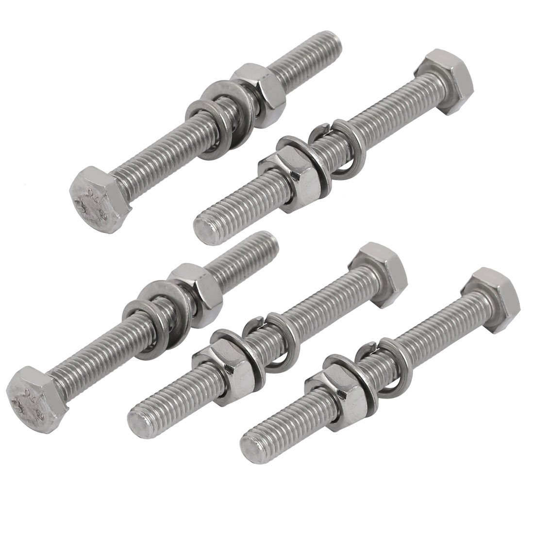 Sourcingmap 5pcs 304 Stainless Steel M6x60mm Hex Bolts w Nuts and Washers Assortment Kit