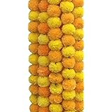 DECORATION CRAFT Pack of 5 Artificial Yellow & Orange Marigold Flower Garlands 5 Feet Long, for Parties, Indian Weddings, Ind