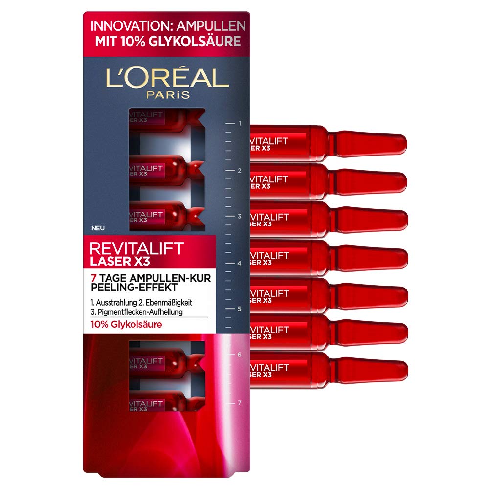 L'Oréal Paris Ampullen, Revitalift Laser X3, Anti-Aging Gesichtspflege mit Peeling-Effekt, 7-Tage-Kur, Glykolsäure, 7 x 1,3 ml , 7count (Pack of 1)