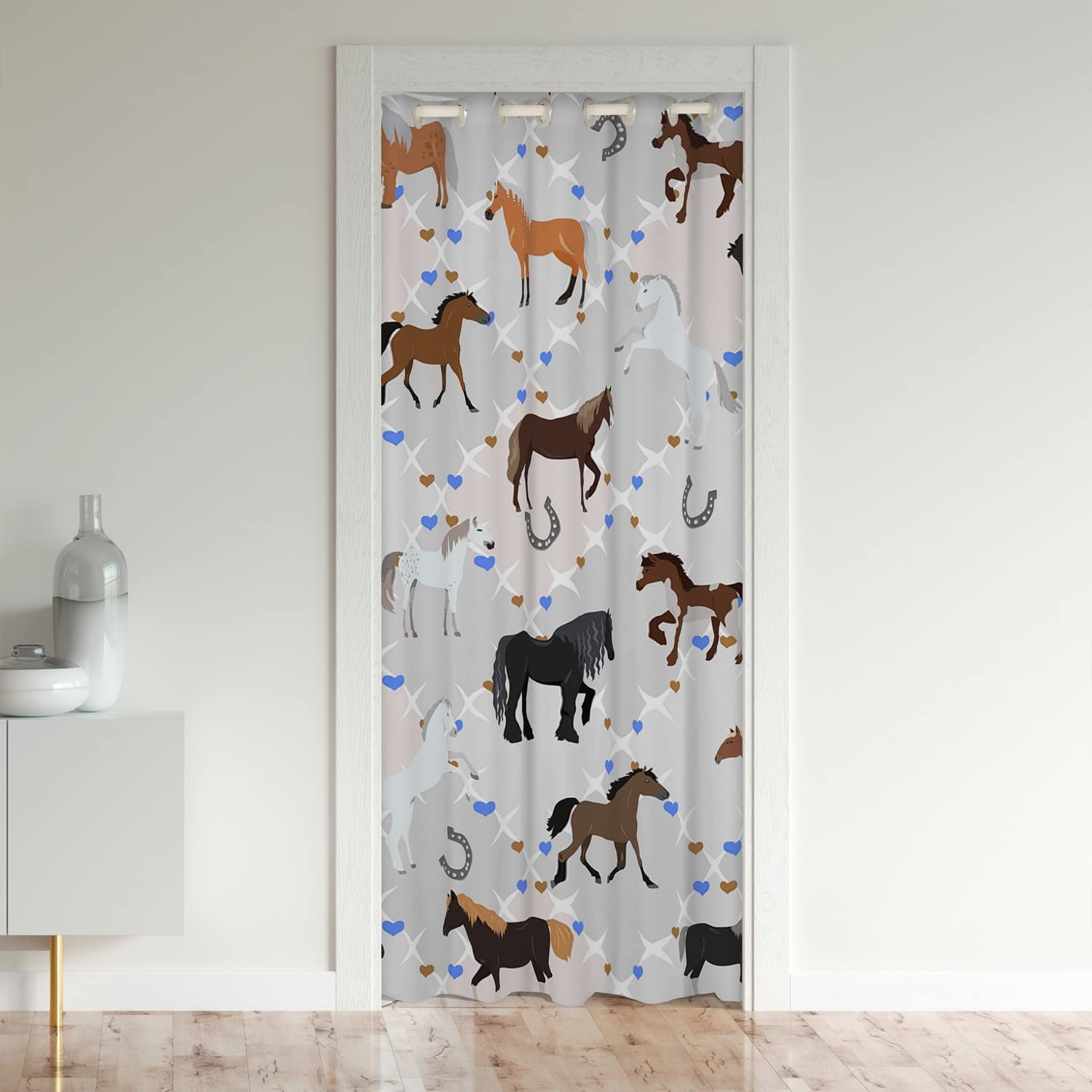 Horse Door Curtain for Doorway Privacy Farmhouse Horses Closet Door Cover Curtain Room Door Curtain Plaid Wild West Insulated Thermal Curtains for Bedroom Closet Door Cover Curtain 132x203cm 1 Panel
