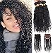 Brazilian Virgin Kinky Curly Hair Weave 3 Bundles 300grm Top 7A Unprocessed Natural Color Hair Extensions (10 10 10+8 inch closure)
