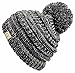 H-6847-816k.06 Girls Winter Hat Warm Knit Slouchy Kids Beanie Pom - Grey/Black #31
