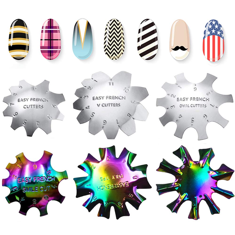 6pcs Nail Manicure Edge Trimmer, Kalolary French Smile Line Nail Acrylic Tool, Durable Stainless Steel Diy Plate Module for Nail Art Decoration : Beauty