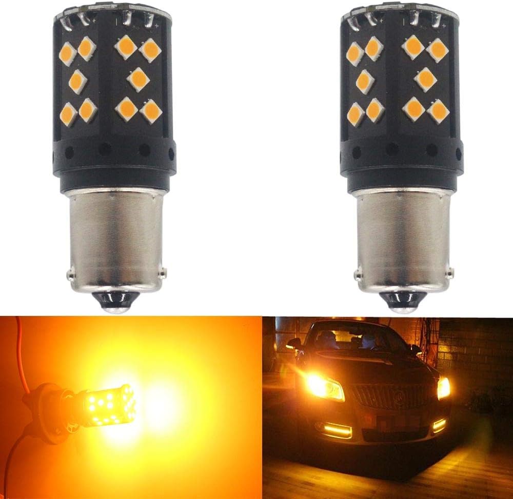 ALOPEE - 2-Pack 1056 BAU15S 7507 12496 PY21W Extremely Bright Amber / Yellow Non-Polarity Canbus Error Code Free LED Turn Signal Light Blink Bulb - Fix LED Bulb Fast Hyper Flash